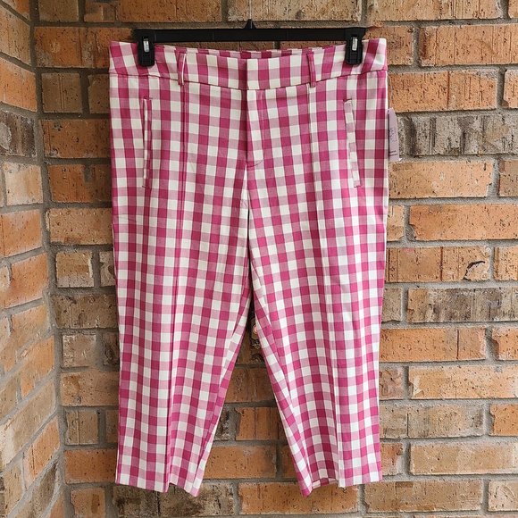 Time and Tru Womens Size 16 Crop Capri Pants Rosiest Rouge Plaid - Picture 11 of 12